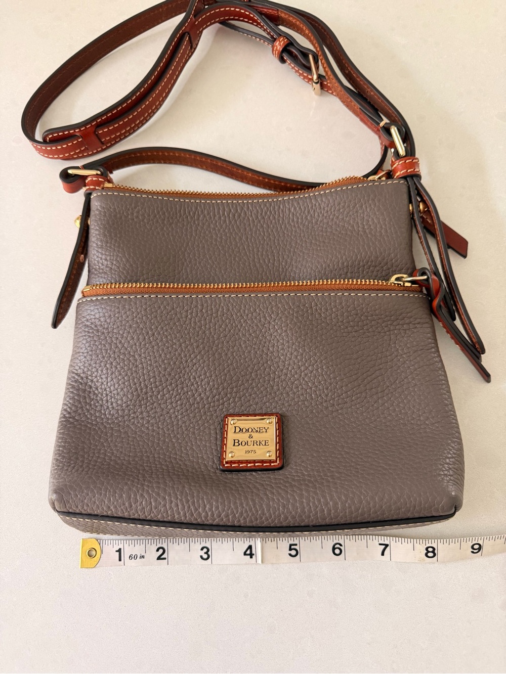 Dooney & Bourke Taupe Pebbled Leather Crossbody with Contrast Trim